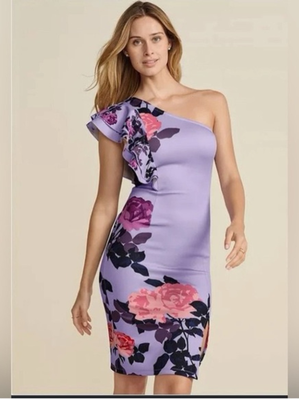 Lavender One-Shoulder Floral Dress with Ruffle NWOT 2X-3X